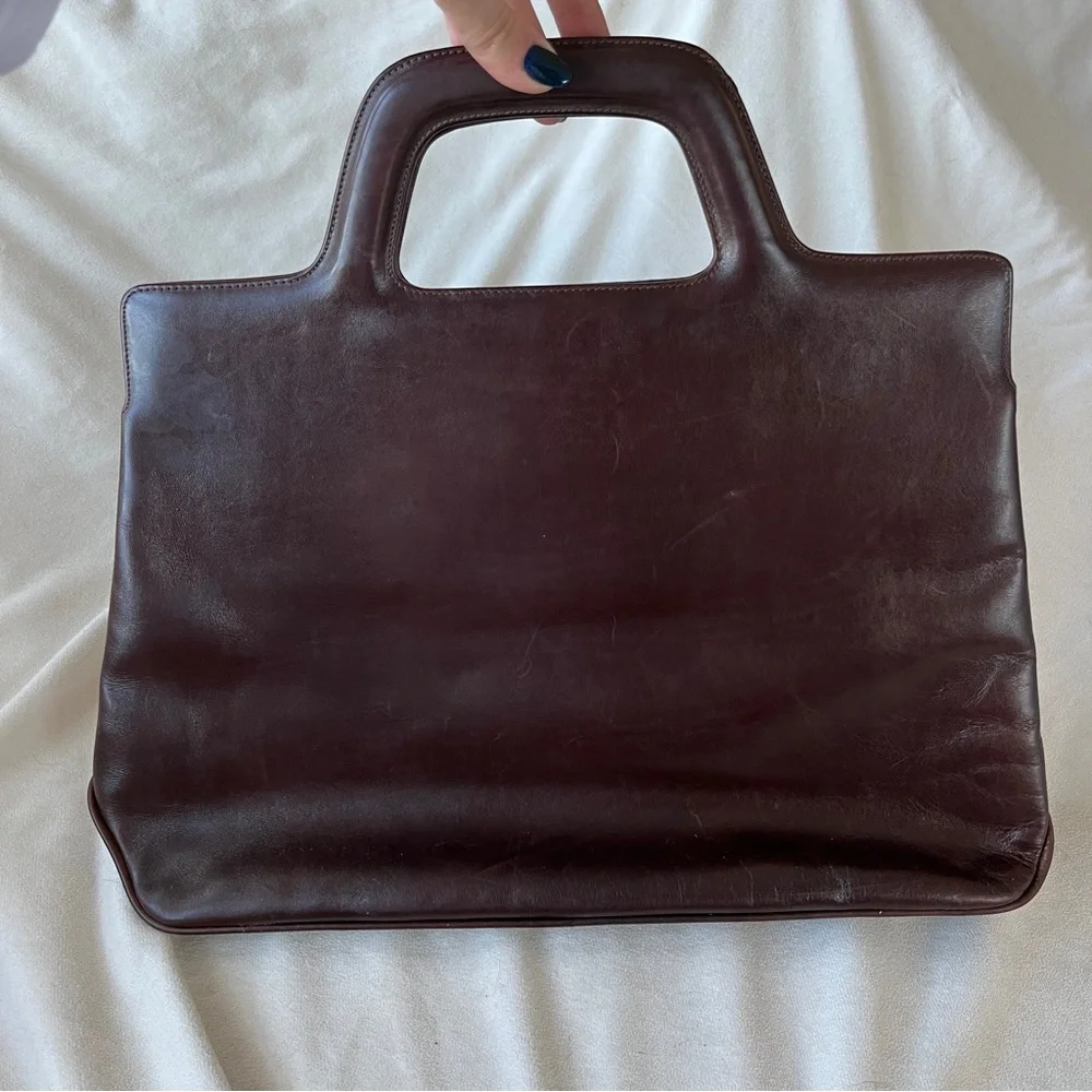 Salvatore Ferragamo Wanda Vintage Briefcase Style Structured Brown Leather Bag - Picture 2 of 10